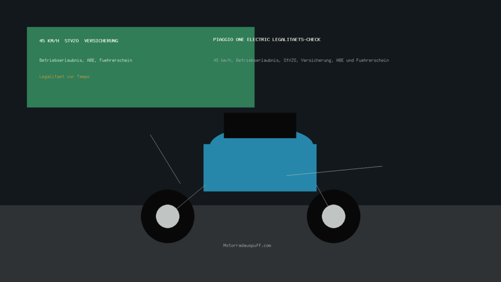 Piaggio One Electric Legalitaets Check fuer 45 km/h, Betriebserlaubnis, StVZO, Versicherung, ABE und Fuehrerschein